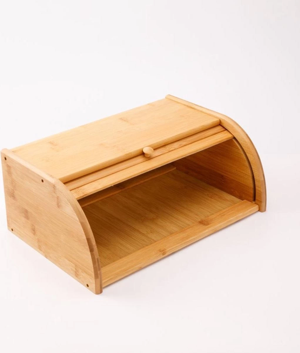 Merkloos Decopatent® Broodtrommel Met Rolluik - Bamboe Houten Brooddoos Met Schuifdeksel - Broodtrommel - Brood Bewaren En Vers Houden - Afbeelding 5