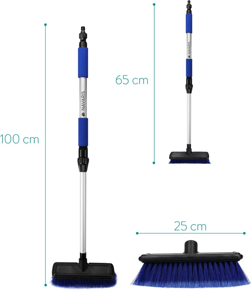 Navaris Telescopische Autowasborstel - Watergevoerde Wasborstel Voor Auto's En Ramen Met Uitschuifbare Lange Handgreep En Zachte Haren - Blauw - Afbeelding 3