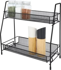QUVIO Kruidenrekken Staal - Kruidenrek Staand - Kruidenrekken Zwart - Opbergrek - Opbergrekken Breedte Van 25 Tot 50 Cm - Opbergrek Zwart - Keukenrek - Keukenrek Staand 2 Laags - Zwart - Metaal