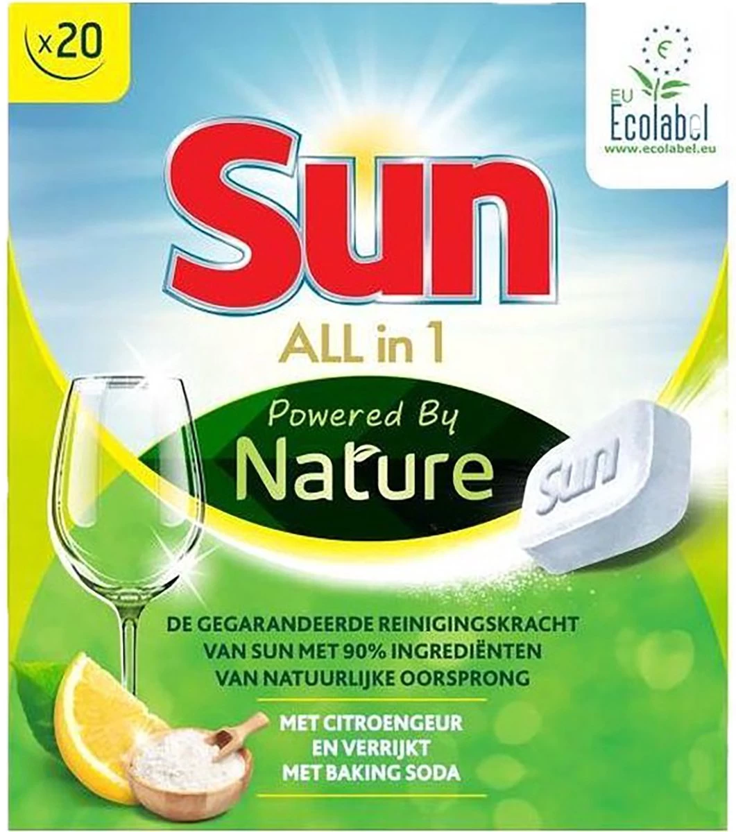 SUN® Sun All-In-1 Powered By Nature Eco Vaatwastabletten - 4 X 20 Tabletten - Voordeelverpakking - Afbeelding 2