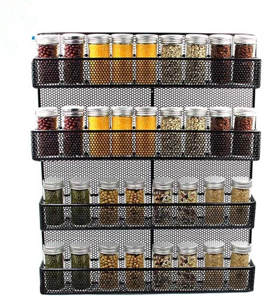 QUVIO Groot Kruidenrek Staal - Ophangbaar - Voor 32 Kruidenpotjes - 4 Laags - Zwart