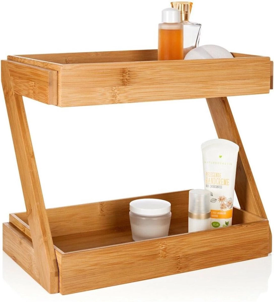 Merkloos Decopatent® 2 Laags Keuken Opbergrek - Staand Rek 2 Etages - Keukenrek - Bamboe Hout - Etagere Rek - Kruidenrek - Keuken Organizer - Afbeelding 3