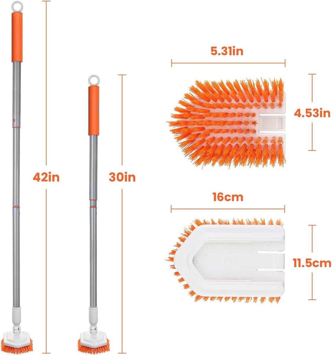 Merkloos Badkamer Reinigingsborstel - Badkamerschrobborstel - Reinigingsborstel - Met Afneembare Telescopische Handgreep En 180° Verstelbare Gezamenlijke Reinigingsborstel - Lange Steel 107 Cm - Afbeelding 4