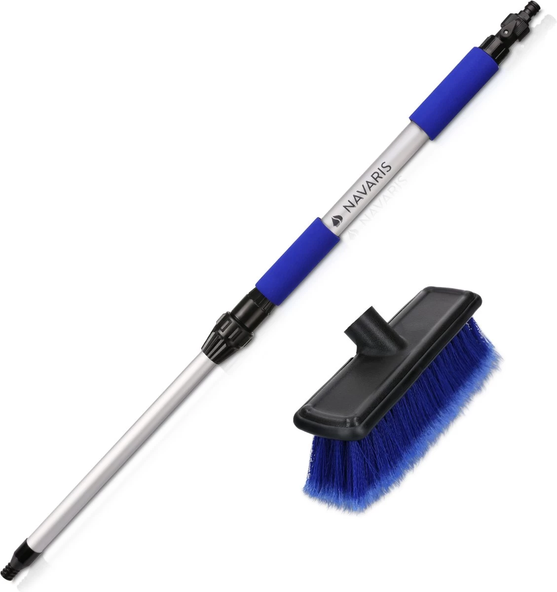 Navaris Telescopische Autowasborstel - Watergevoerde Wasborstel Voor Auto's En Ramen Met Uitschuifbare Lange Handgreep En Zachte Haren - Blauw - Afbeelding 2