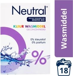 Neutral 0% Kleur Parfumvrij Waspoeder - 18 Wasbeurten - 1,188 Kg - Wasmiddel
