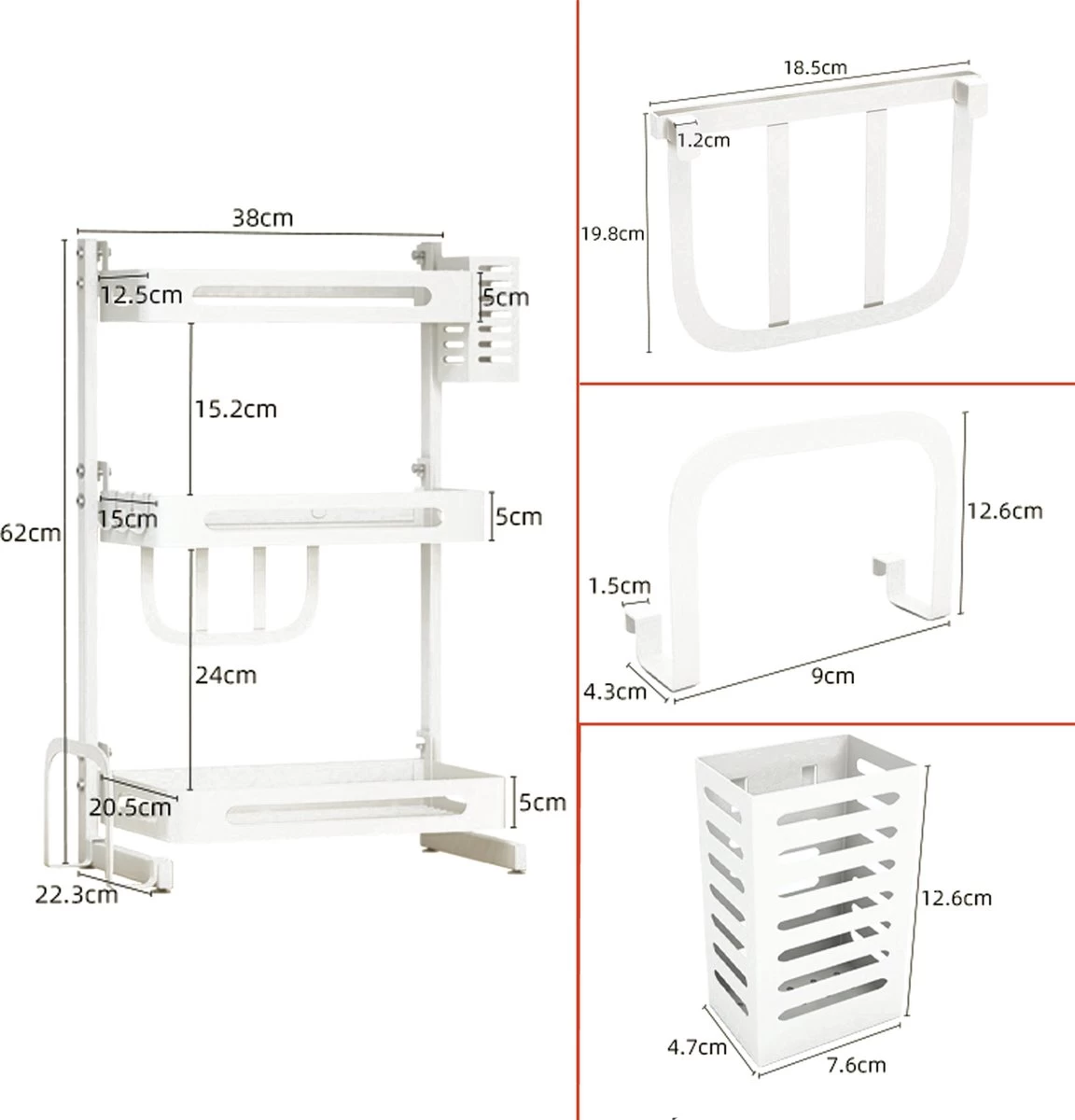 Chefs Cuisine Kruidenrek - Kruidenrek Staand - Keukenrek -aanrecht Organizer - Bureau Organizer - Keuken Organizers - Roestvrij Staal - Afbeelding 5