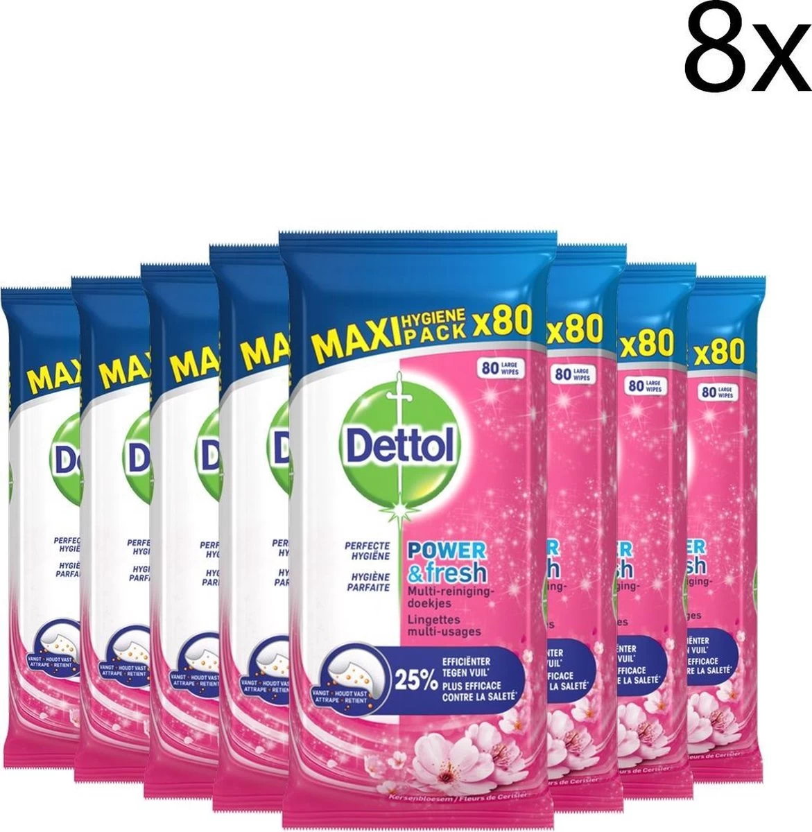 Dettol - Schoonmaakdoekjes - Power & Fresh - Kersenbloesem - 80 Stuks X8