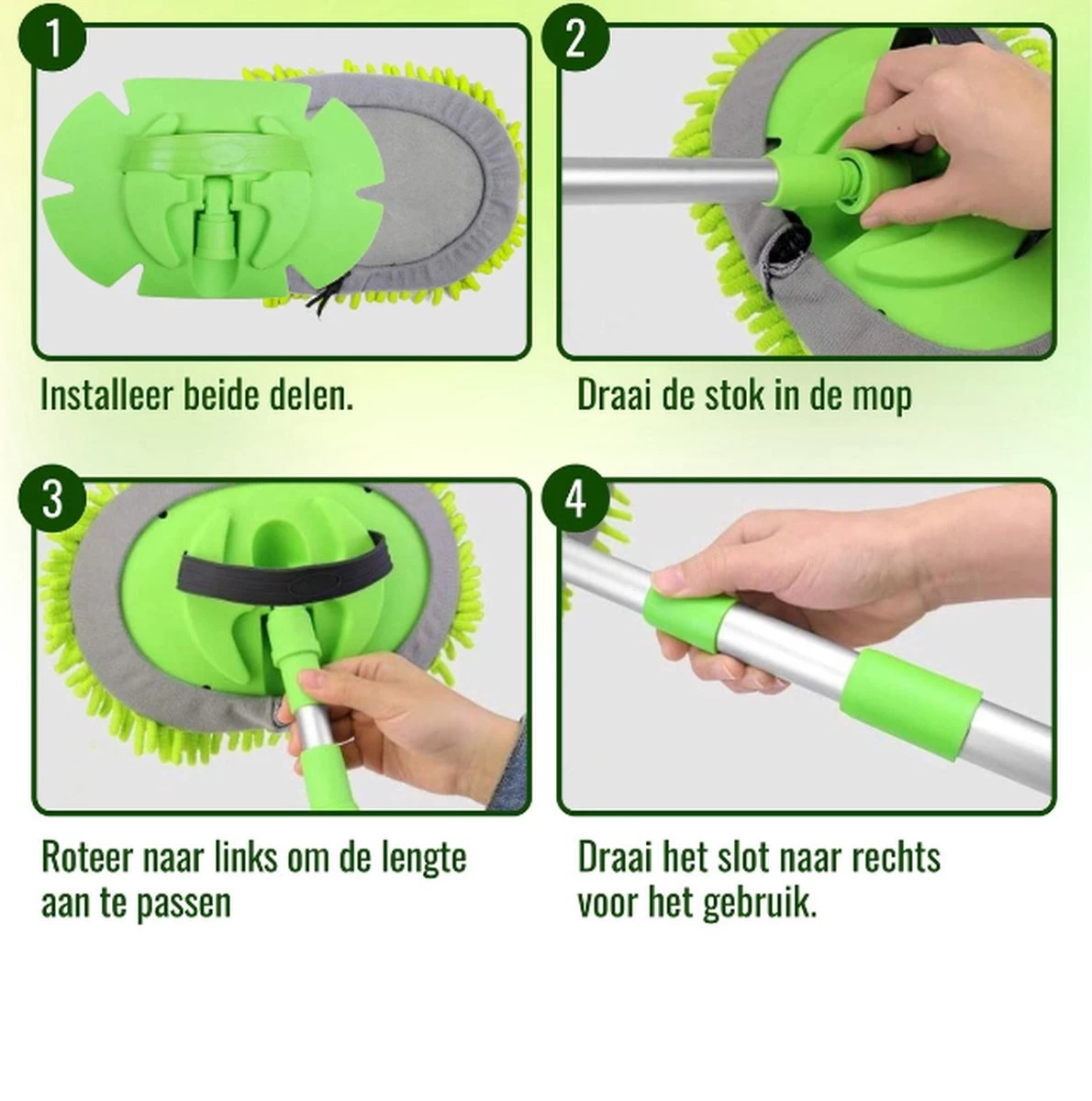 Merkloos Professionele Telescopische Wasborstel + Tonova Pen - Auto Schoonmaakborstel - Anti Slip - Auto, Caravan & Camper - Uitschuifbaar - Groen - Afbeelding 6