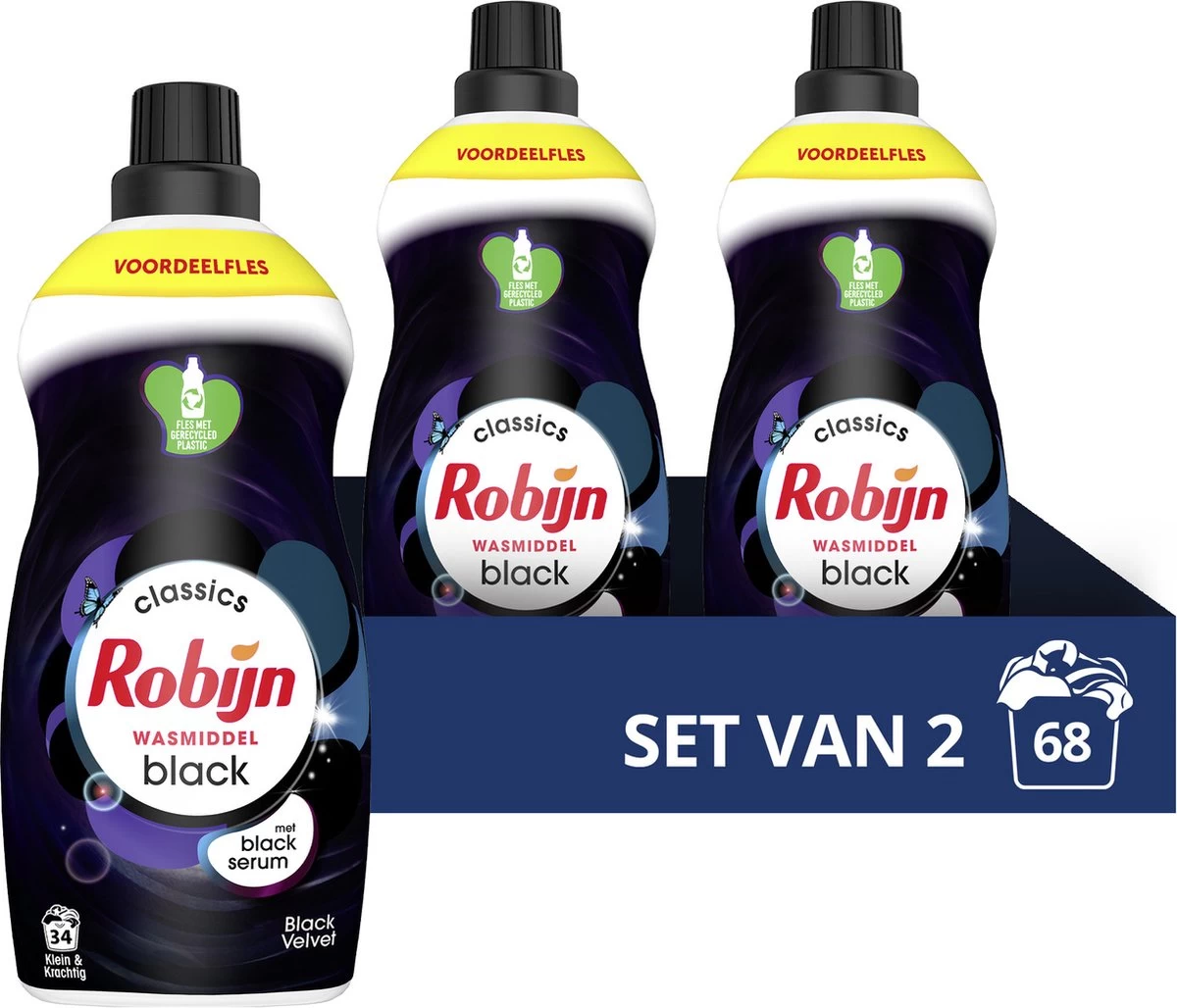 Robijn Klein & Krachtig Classics Black Velvet Vloeibaar Wasmiddel - 2 X 34 Wasbeurten - Voordeelverpakking