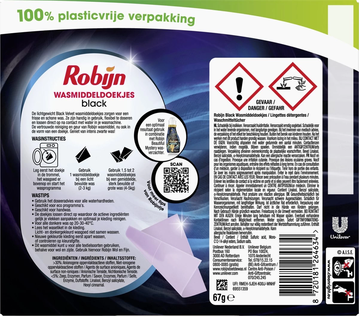 Robijn Classics Black Velvet Wasmiddeldoekjes - 4 X 16 Wasstrips - Voordeelverpakking - Afbeelding 3