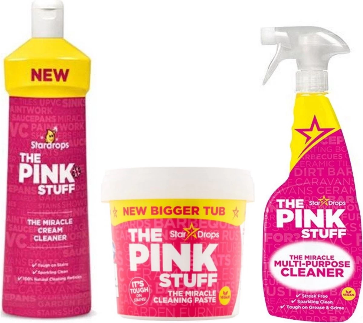 Stardrops 3x The Pink Stuff - Het Wonder Reinigingsmiddel - Allesreiniger Spray - Schoonmaakpasta Groot 850g - Milieuvriendelijk - Huishouden
