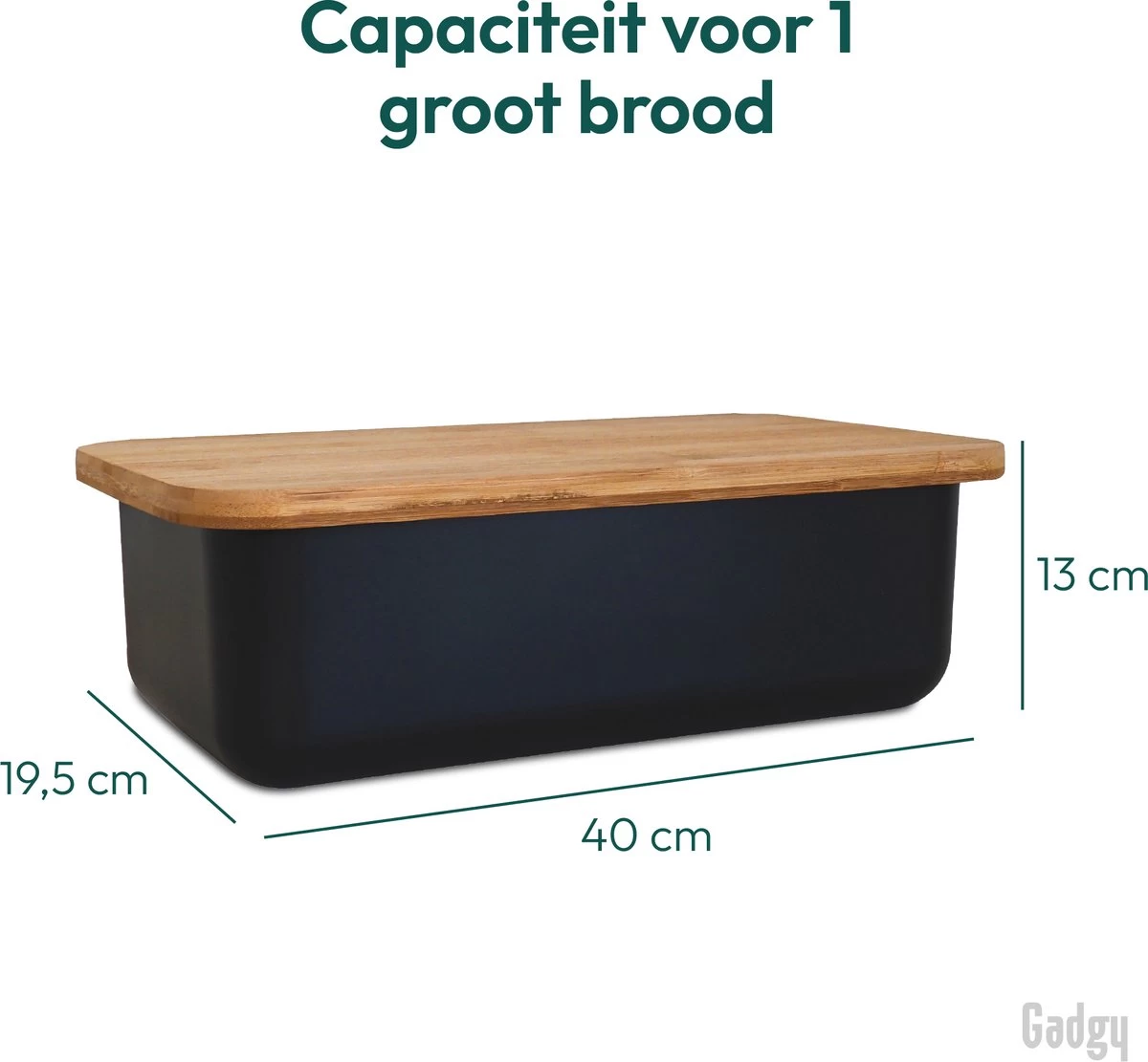 Gadgy Broodtrommel Met Bamboe Deksel – Brooddoos Met Snijplank - 36x19.5x11.5 Cm- Zwart - Afbeelding 7