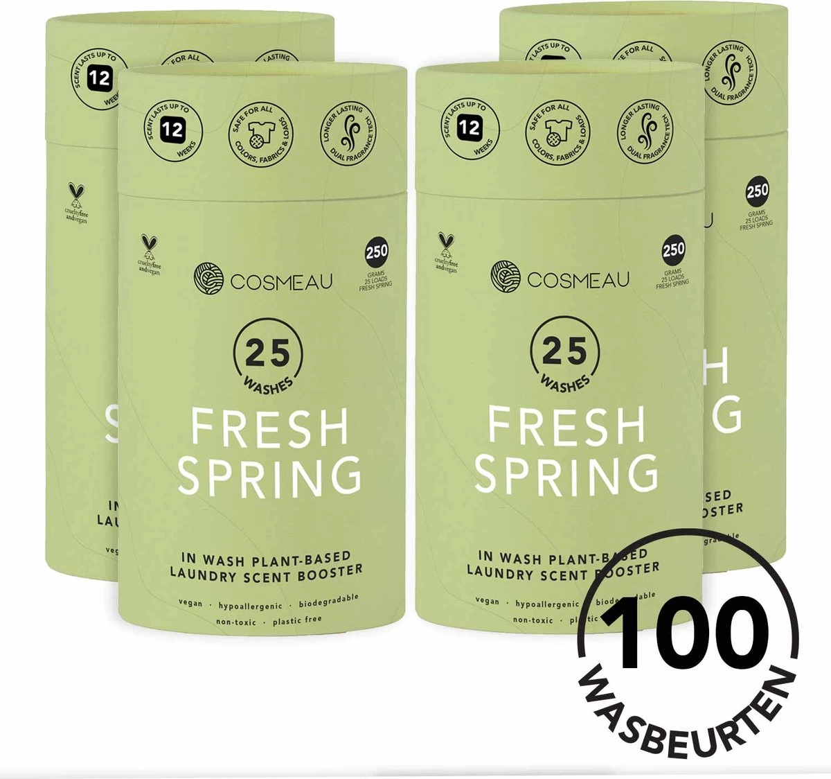 Cosmeau Geurparels 100 Wasbeurten Lentefris - Geurparels - Geurbooster Wasparfum - 4x25 Wasbeurten - Fris - 1000g - Geurkralen Scent Booster