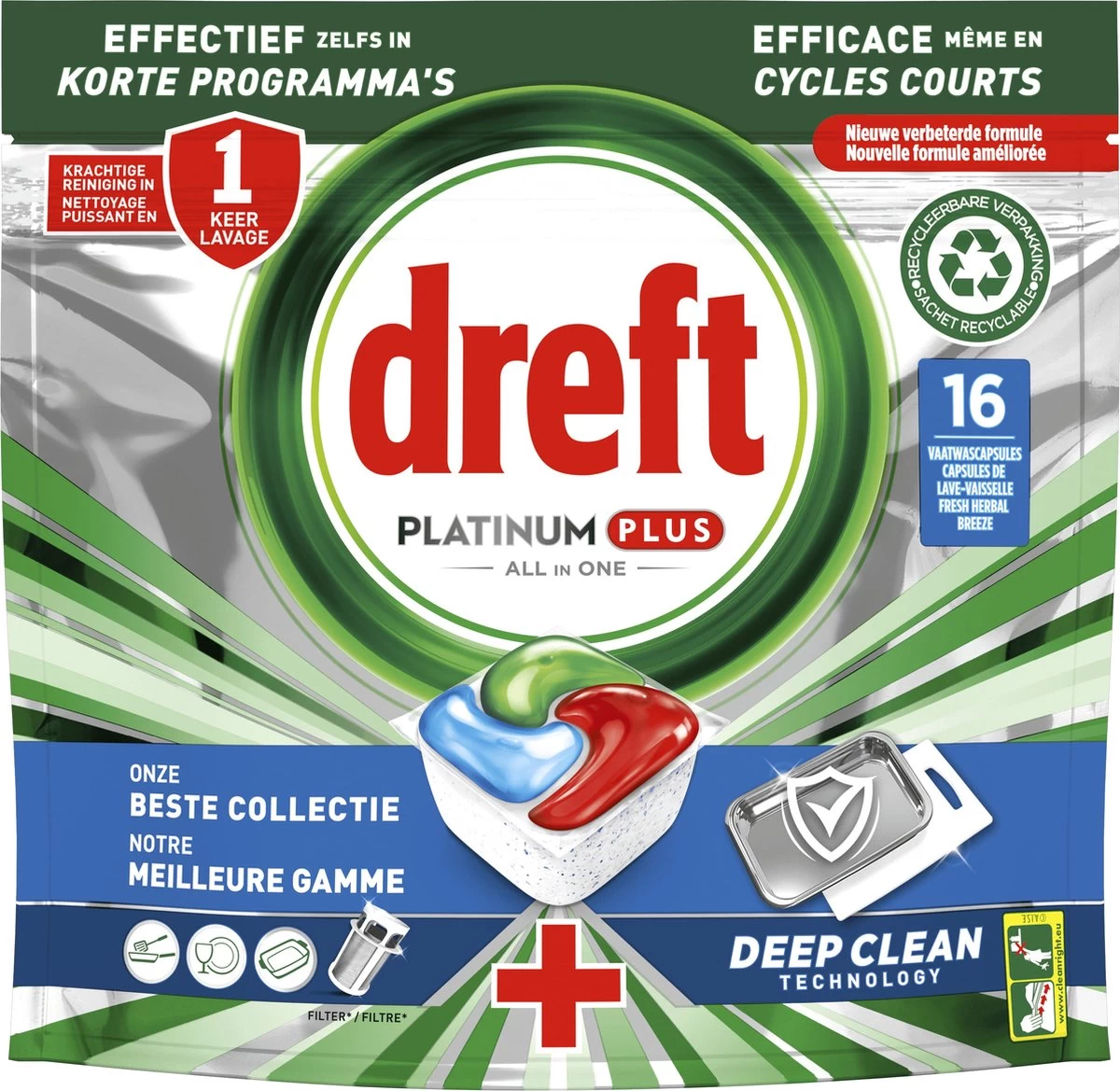 Dreft Platinum Plus All In One Deep Clean - Vaatwastabletten - Voordeelverpakking 5 X 16 Stuks - Afbeelding 2