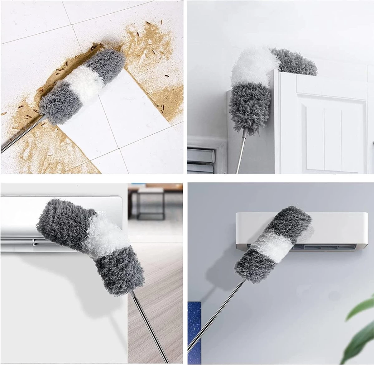 Vannons - Plumeau - Ragebol - Plumeau Uitschuifbaar Tot 245 Cm - Met Telescoopsteel - Wasbaar Microvezel - Grijs Wit - Afbeelding 3