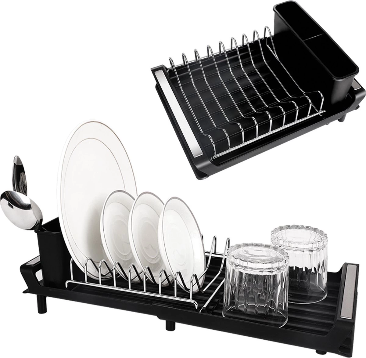 MIRI Afdruiprek – Afwasrek – Uitschuifbaar – Met Lekbak In Gootsteen – Afwas – Roestvrij Staal – Zwart - Afbeelding 4