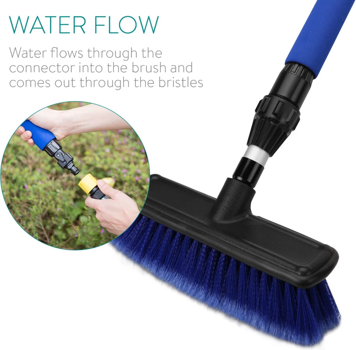 Navaris Telescopische Autowasborstel - Watergevoerde Wasborstel Voor Auto's En Ramen Met Uitschuifbare Lange Handgreep En Zachte Haren - Blauw - Afbeelding 5