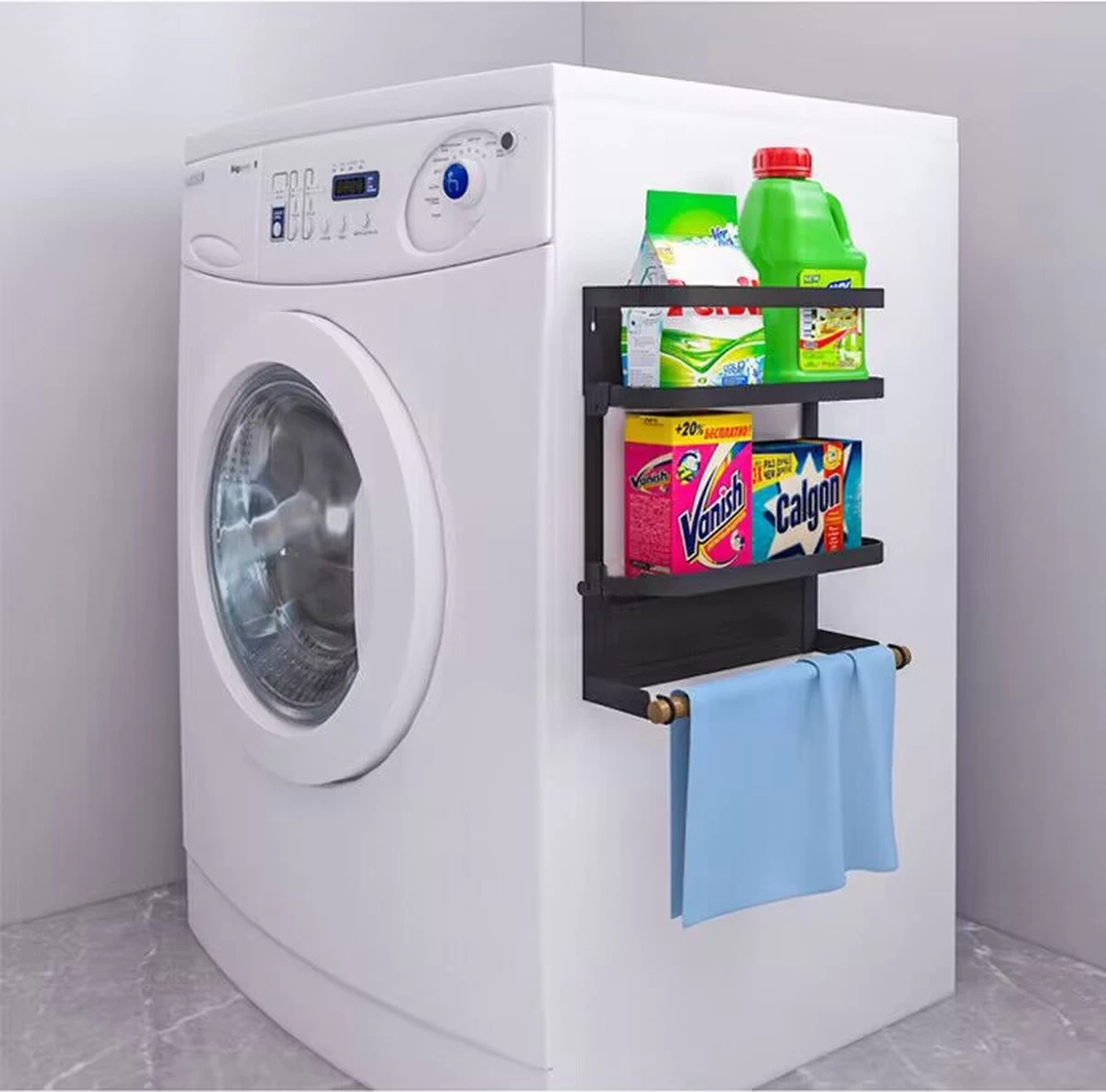 Merkloos Multifunctioneel Ophangbaar Keukenrek Of Badrek- Multifunctioneel Organiser - Magnetisch - Zwart - Afbeelding 2