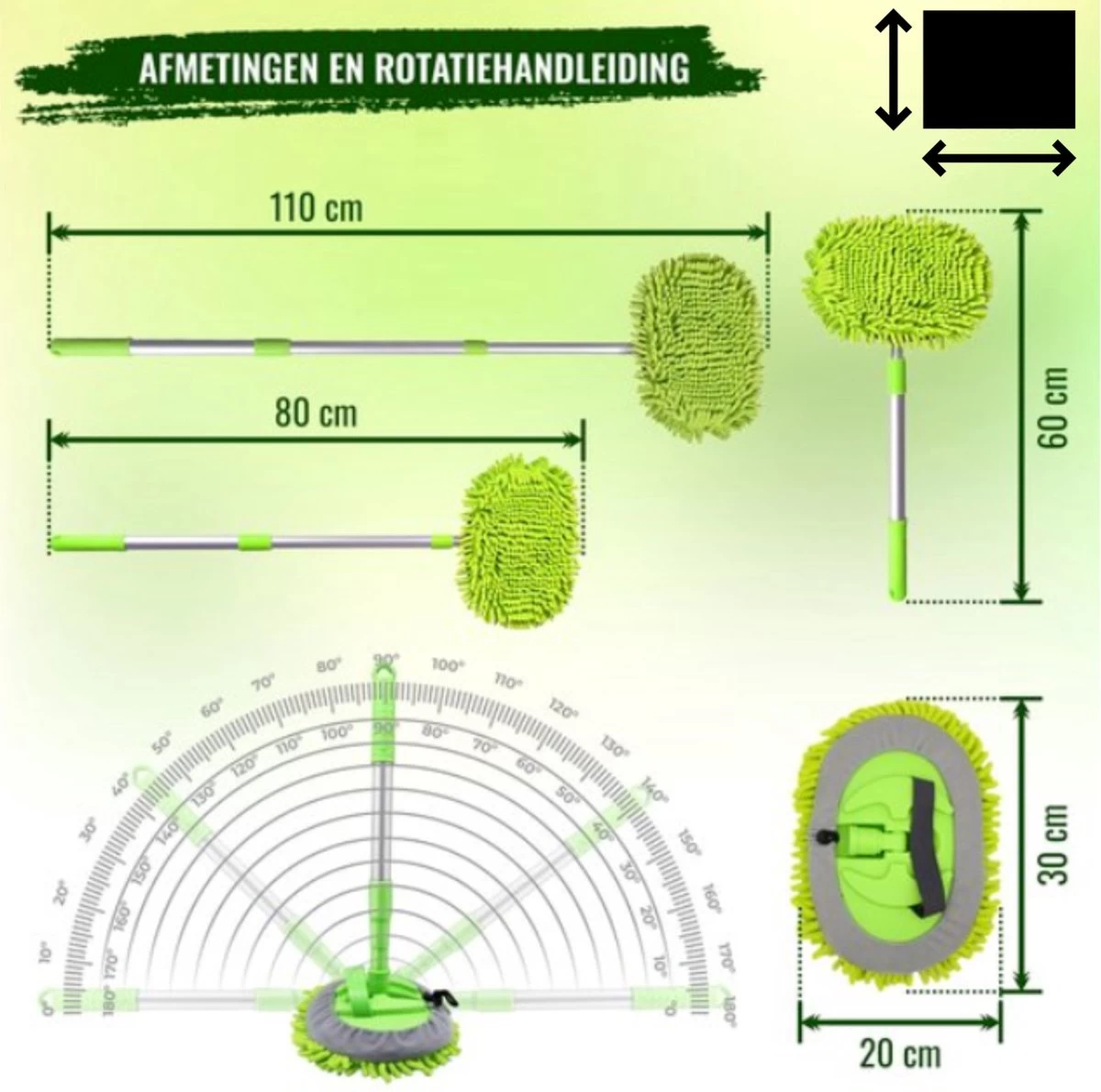 Merkloos Professionele Telescopische Wasborstel + Tonova Pen - Auto Schoonmaakborstel - Anti Slip - Auto, Caravan & Camper - Uitschuifbaar - Groen - Afbeelding 3
