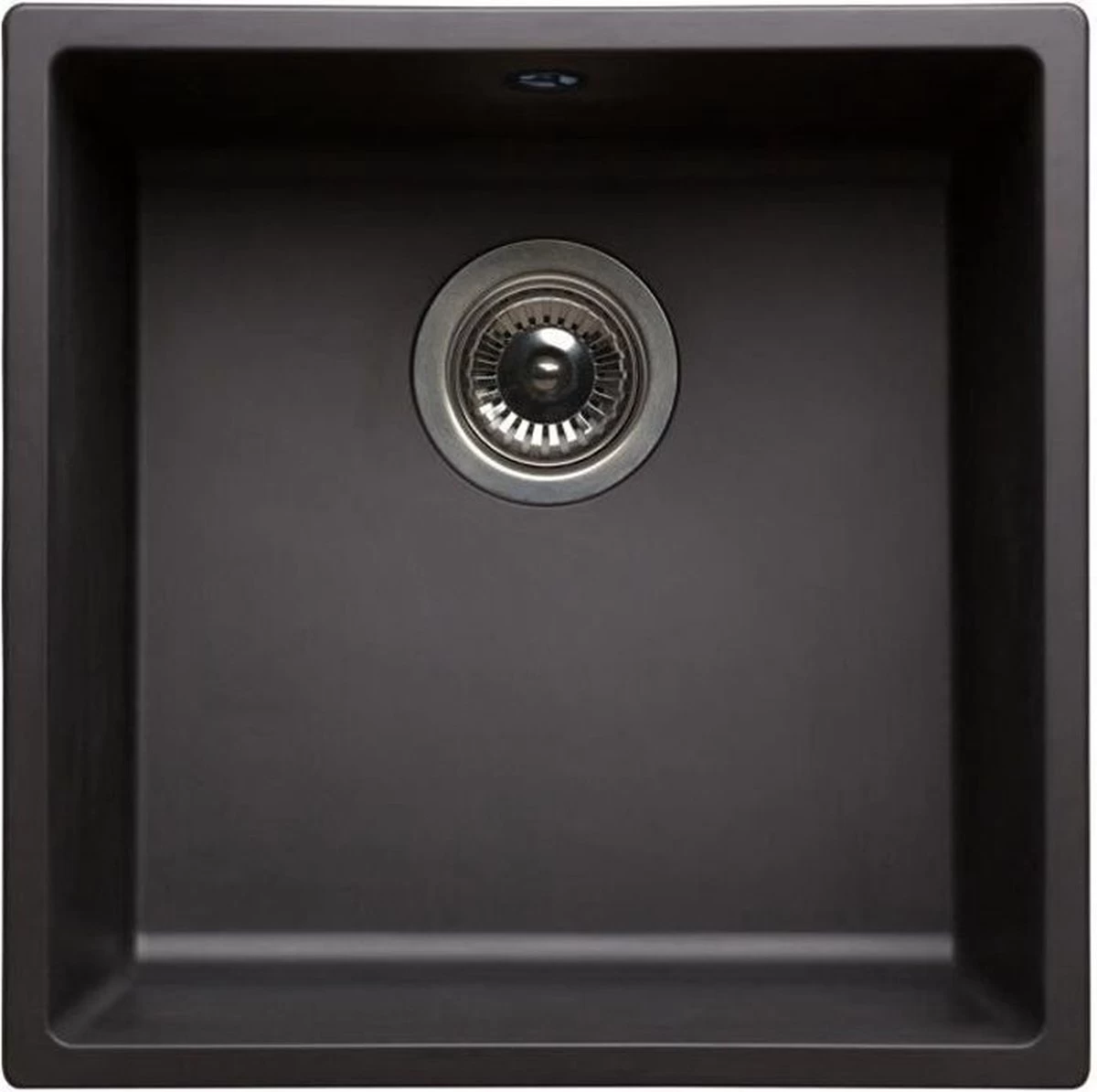 NORD INOX Ingebouwde Gootsteen 1 Kom + 1 Manddrain Zonder Afdruiprek - Hars - 40 X 40 X 20 Cm - Zwart