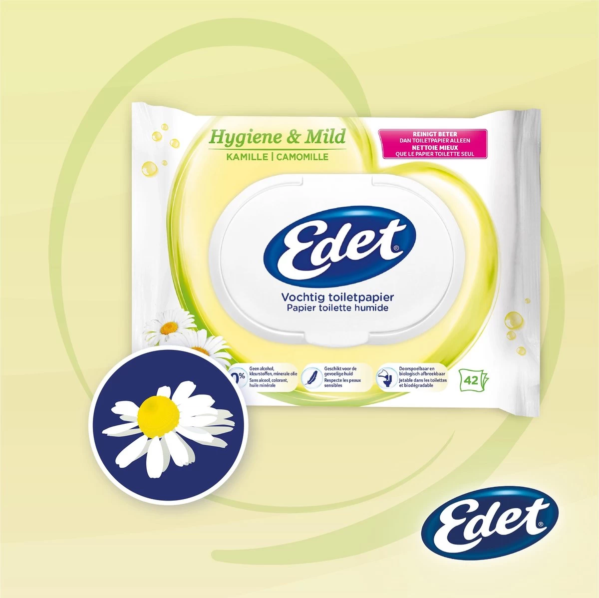Edet Kamille Vochtig Wc Papier - 7 Stuks - Met Natuurlijke Kamille Extracten - Afbeelding 2