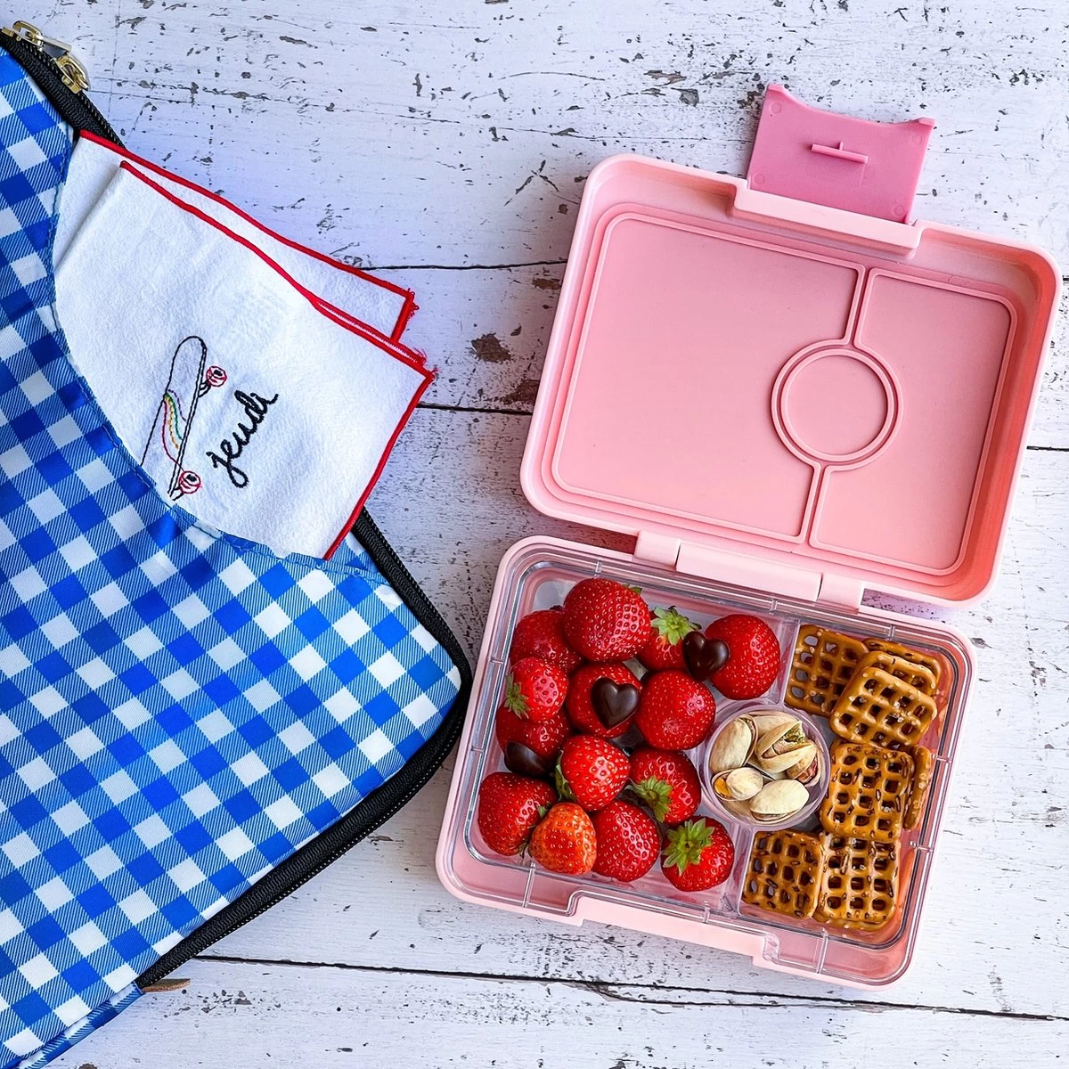 Yumbox Snack - Lekvrije Bento Box Lunchbox - 3 Vakken - Coco Roze / Rainbow Tray - Afbeelding 3