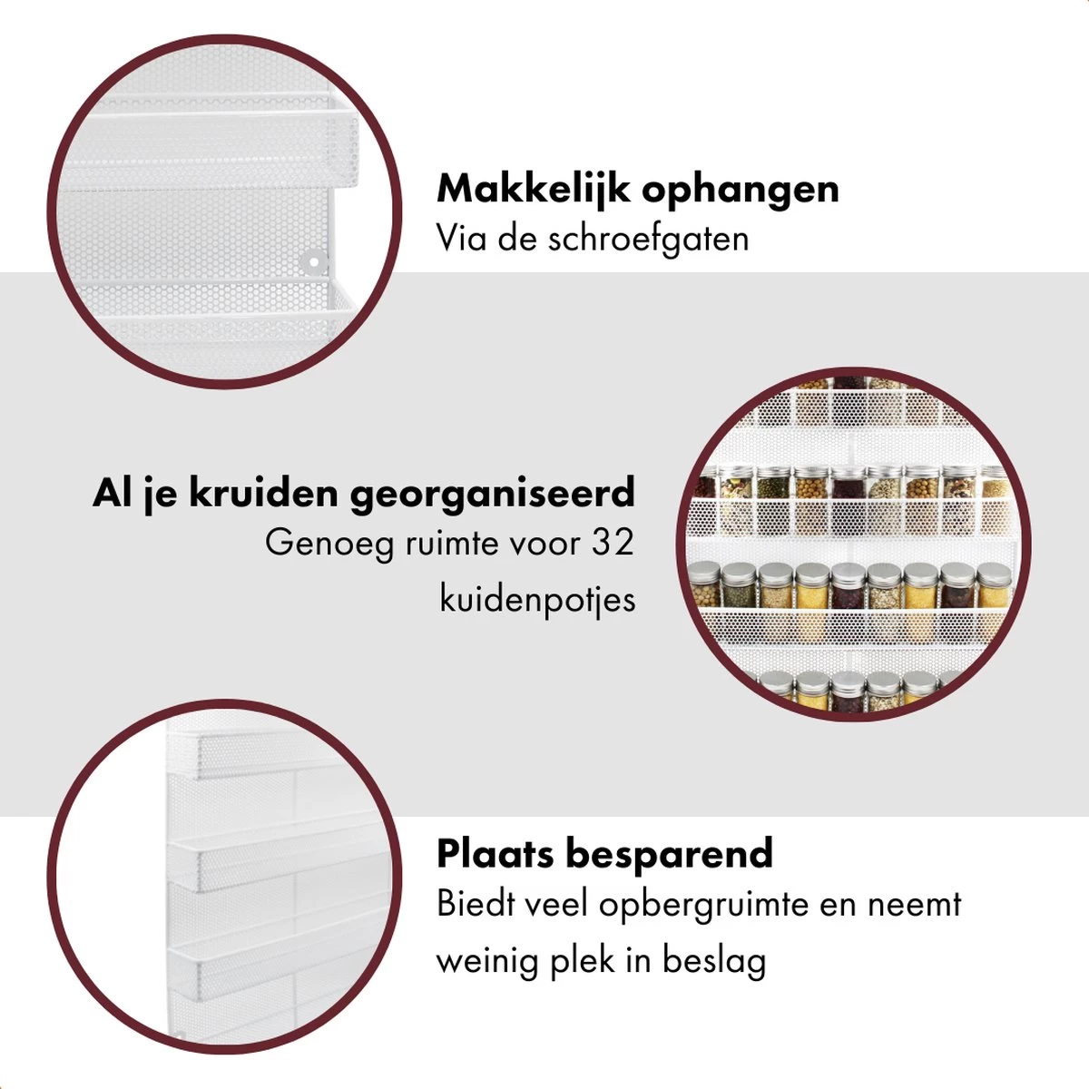 QUVIO Groot Kruidenrek - Staal - Wit - Ophangbaar - Voor 32 Kruidenpotjes - 4 Laags - Afbeelding 4