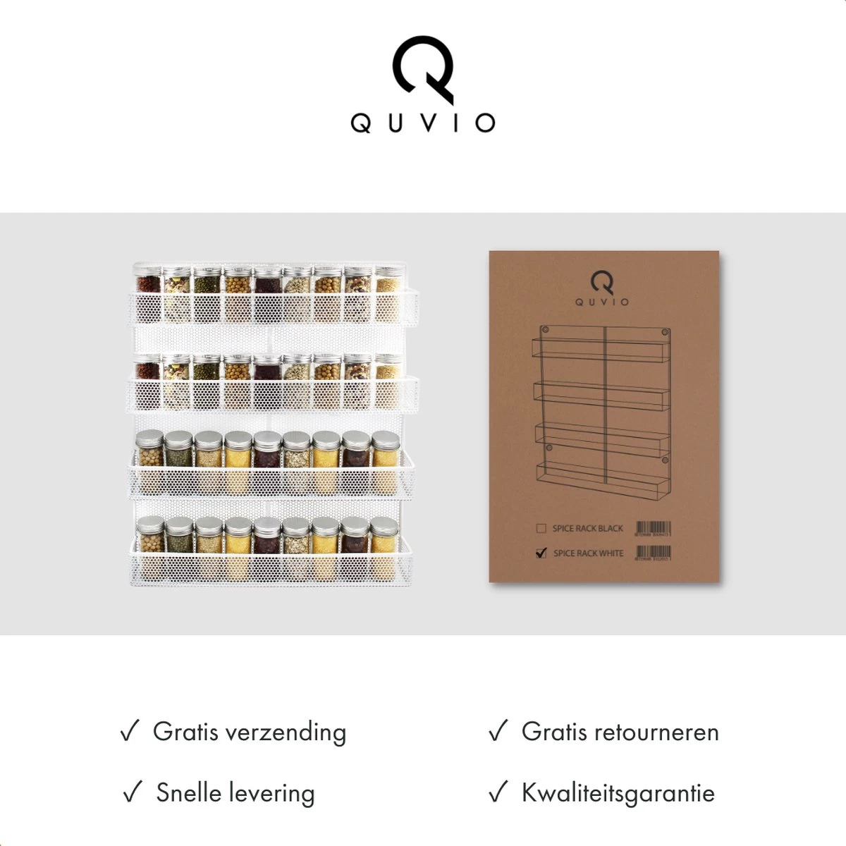 QUVIO Groot Kruidenrek - Staal - Wit - Ophangbaar - Voor 32 Kruidenpotjes - 4 Laags - Afbeelding 7