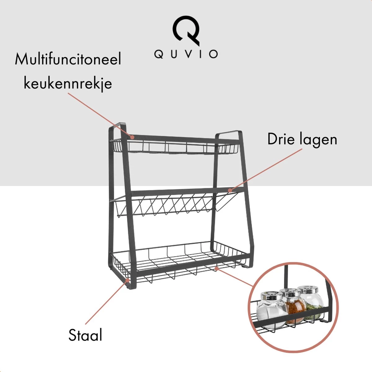 QUVIO Kruidenrek - Keukenrek Staand - Keukenrekje - Keukenrek - Aanrecht Organizer - Metaal - 19 X 35 X 38 Cm - Afbeelding 3