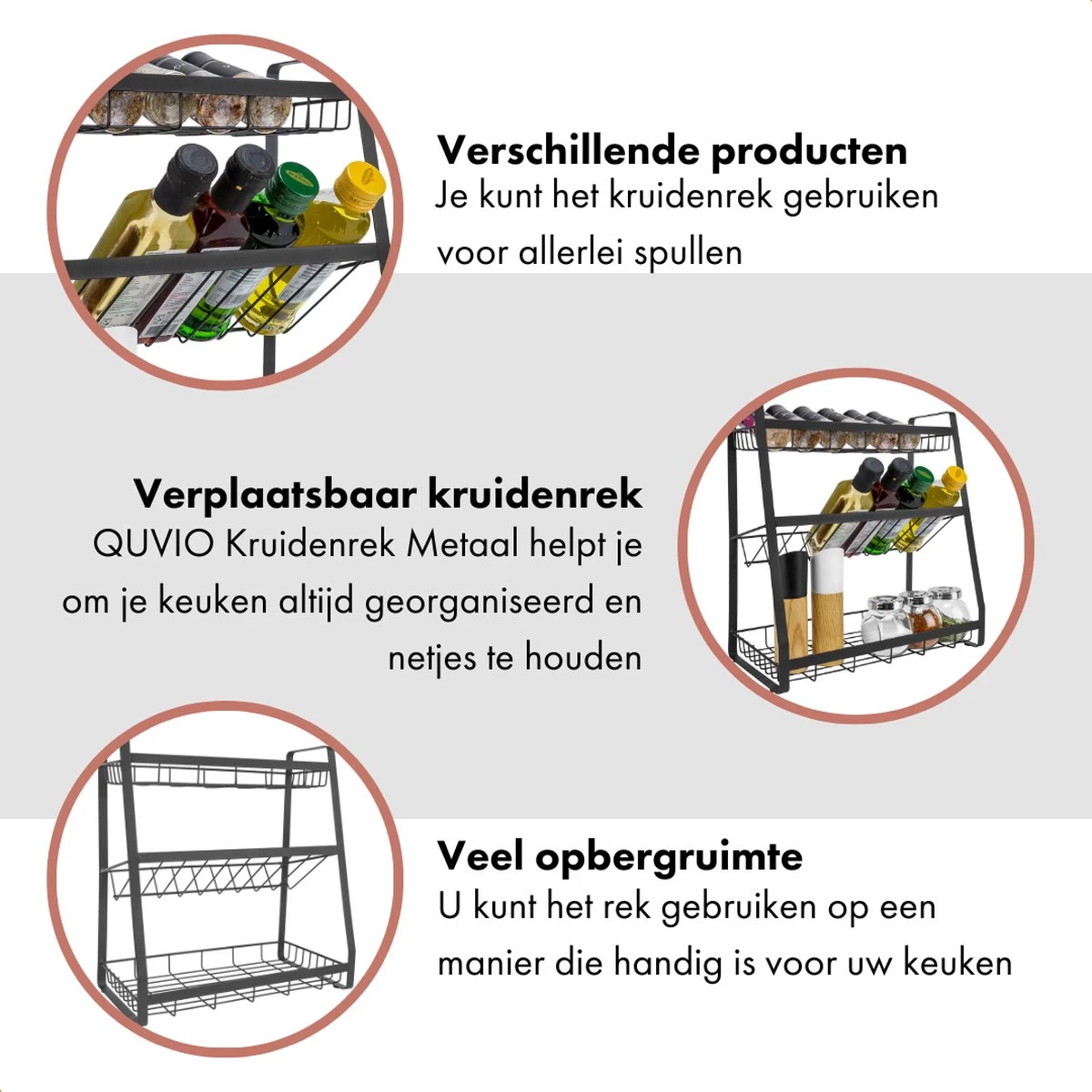 QUVIO Kruidenrek - Keukenrek Staand - Keukenrekje - Keukenrek - Aanrecht Organizer - Metaal - 19 X 35 X 38 Cm - Afbeelding 4