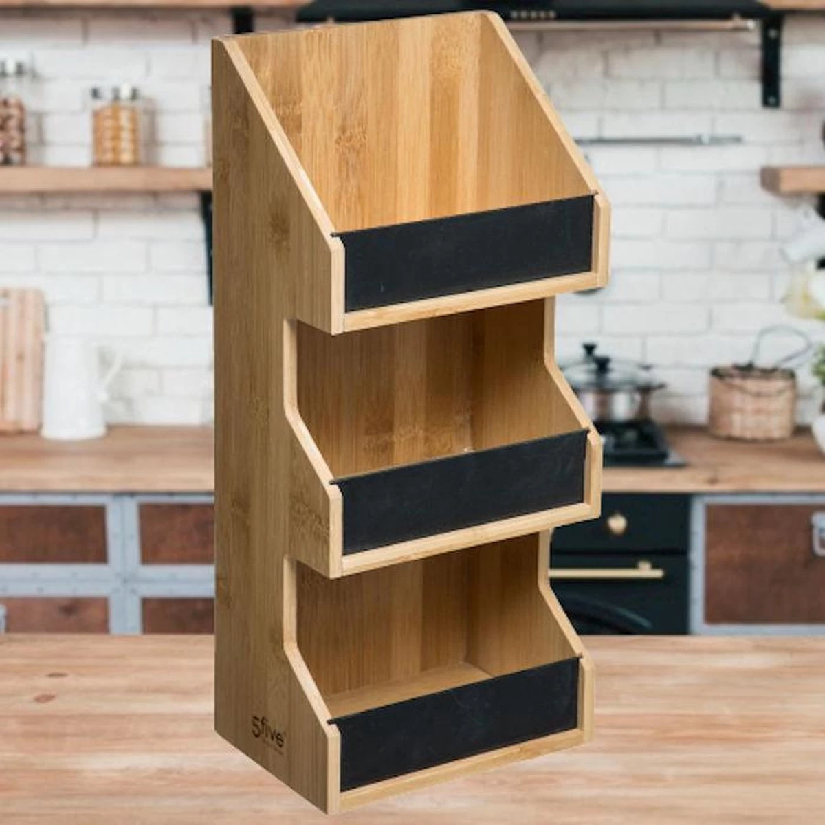 Merkloos Decopatent® 3 Laags Keuken Opbergrek - Staand Rek 3 Etages - Keukenrek - Bamboe Hout - Etagere Rek - Kruidenrek - Keuken Organizer - Afbeelding 3