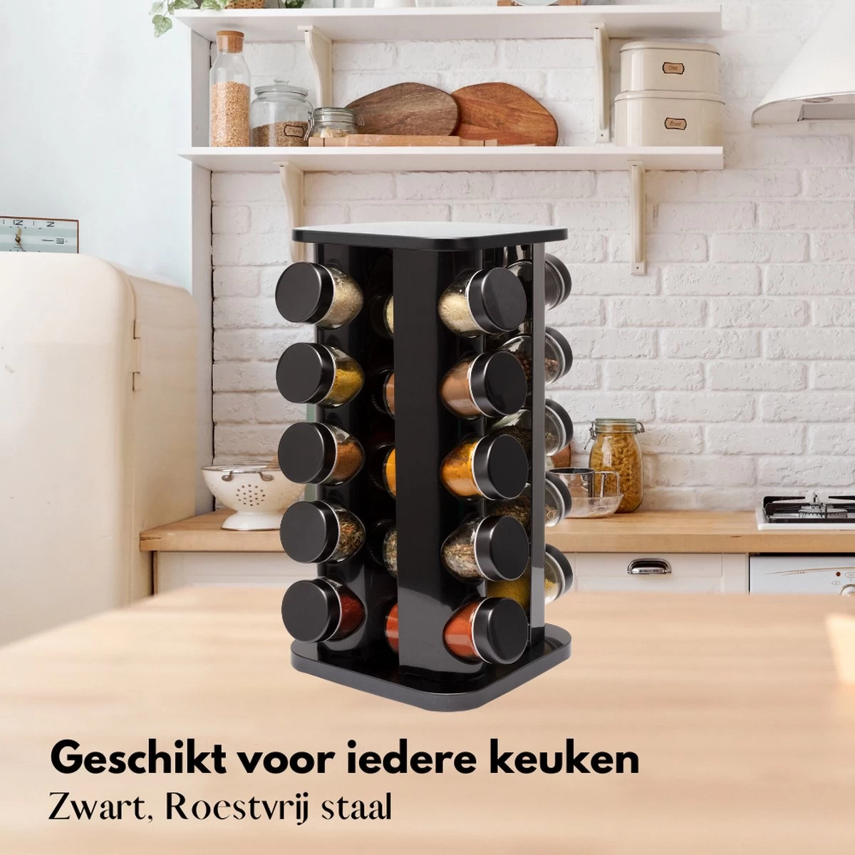 Pazzo Goods - Kruidenrek Staand - Kruidenrek Met Potjes - Zwart - RVS - Kruidenrek Draaibaar - 20 Kruidenpotjes - Inclusief Stickers & Stift - Kruiden Carrousel - Afbeelding 10