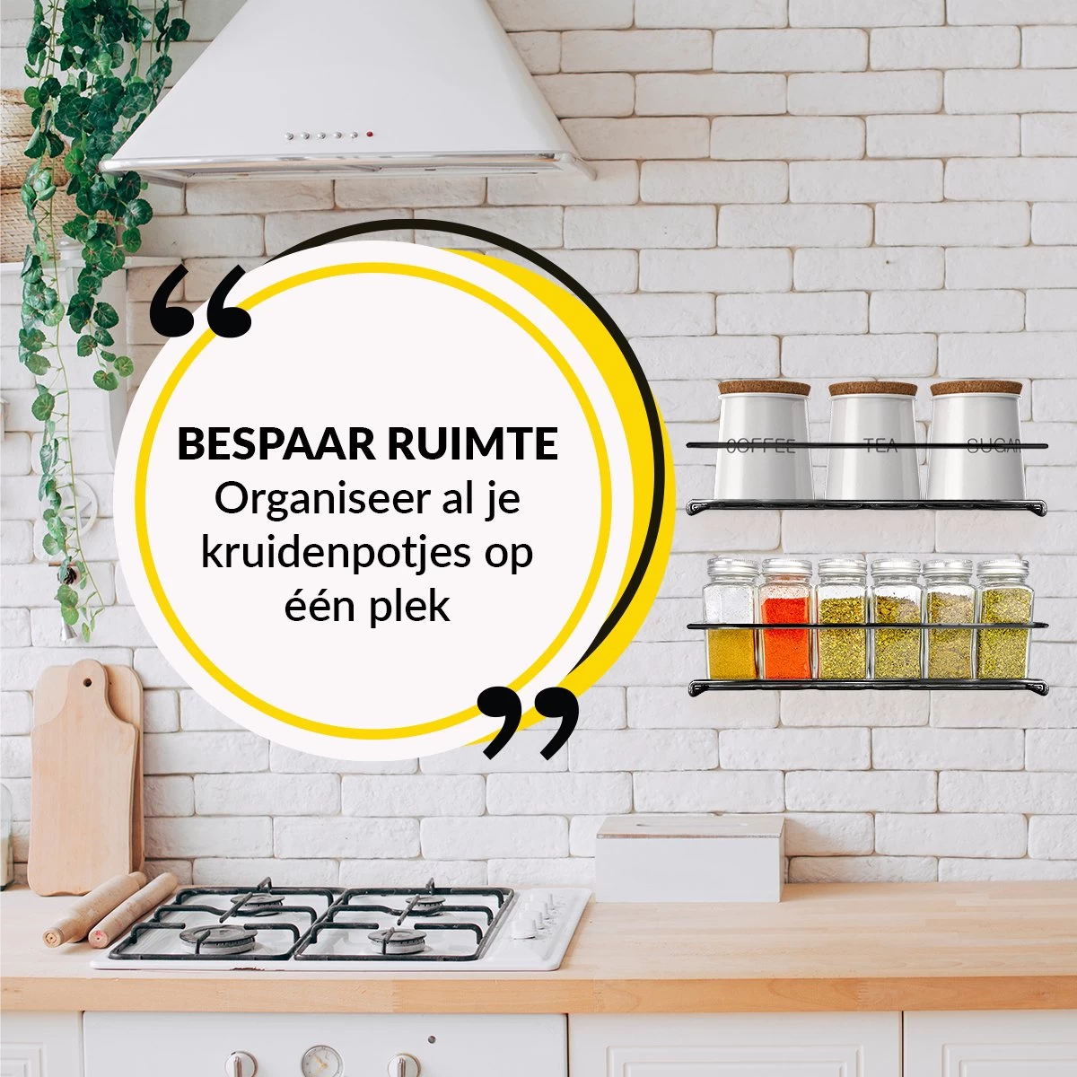 YORGS Kruidenrek Ophangbaar - Kruidenrekje Voor Potjes - Kruidenrekken Hangend 4 Stuks - Zwart - Inc Ophangmateriaal - Afbeelding 7