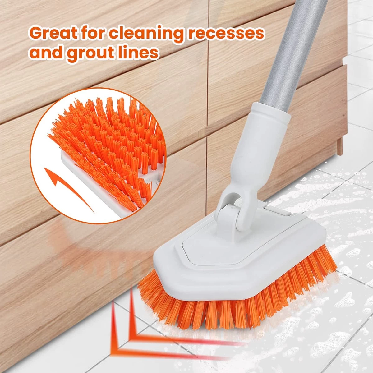 Merkloos Badkamer Reinigingsborstel - Badkamerschrobborstel - Reinigingsborstel - Met Afneembare Telescopische Handgreep En 180° Verstelbare Gezamenlijke Reinigingsborstel - Lange Steel 107 Cm - Afbeelding 6