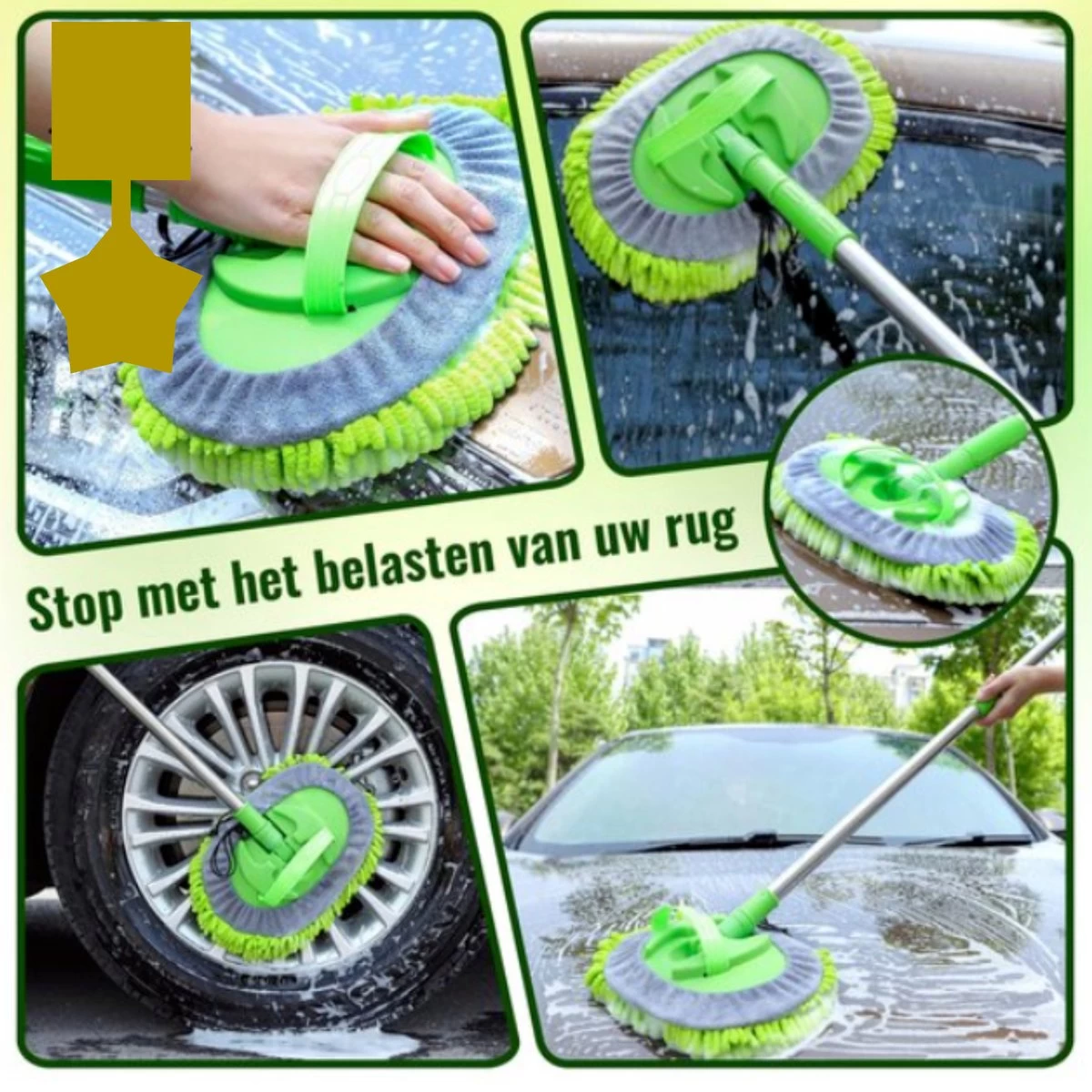 Merkloos Professionele Telescopische Wasborstel + Tonova Pen - Auto Schoonmaakborstel - Anti Slip - Auto, Caravan & Camper - Uitschuifbaar - Groen - Afbeelding 5