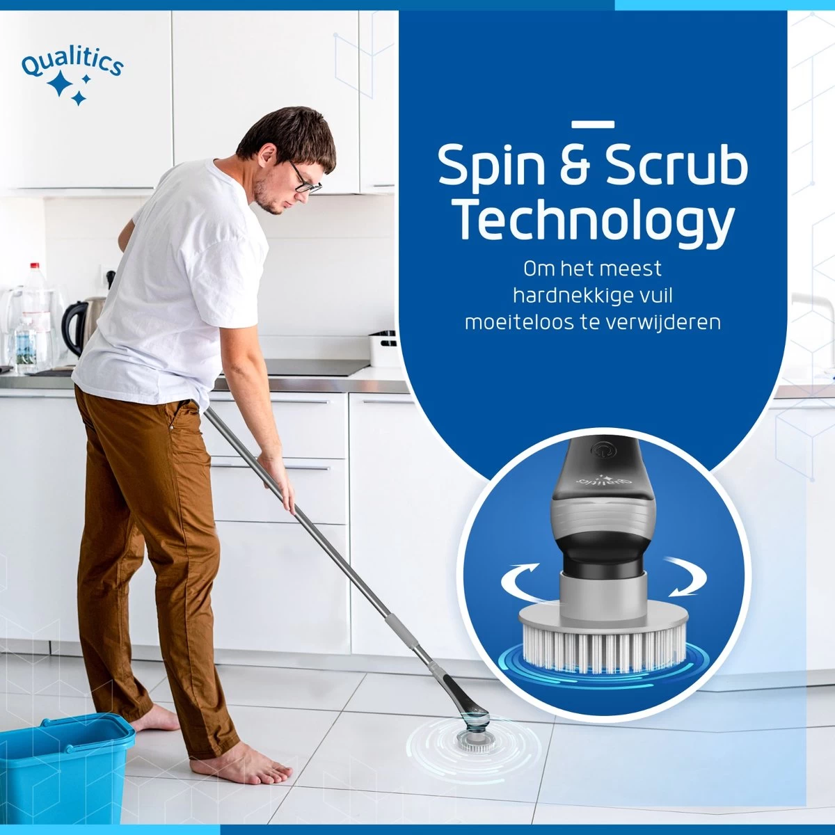 Qualitics Elektrische Schoonmaakborstel - Roterende Polijstmachine - Schrobborstel - Poetsmachine - Vloerreiniger Met 10 Opzetstukken - Afbeelding 2