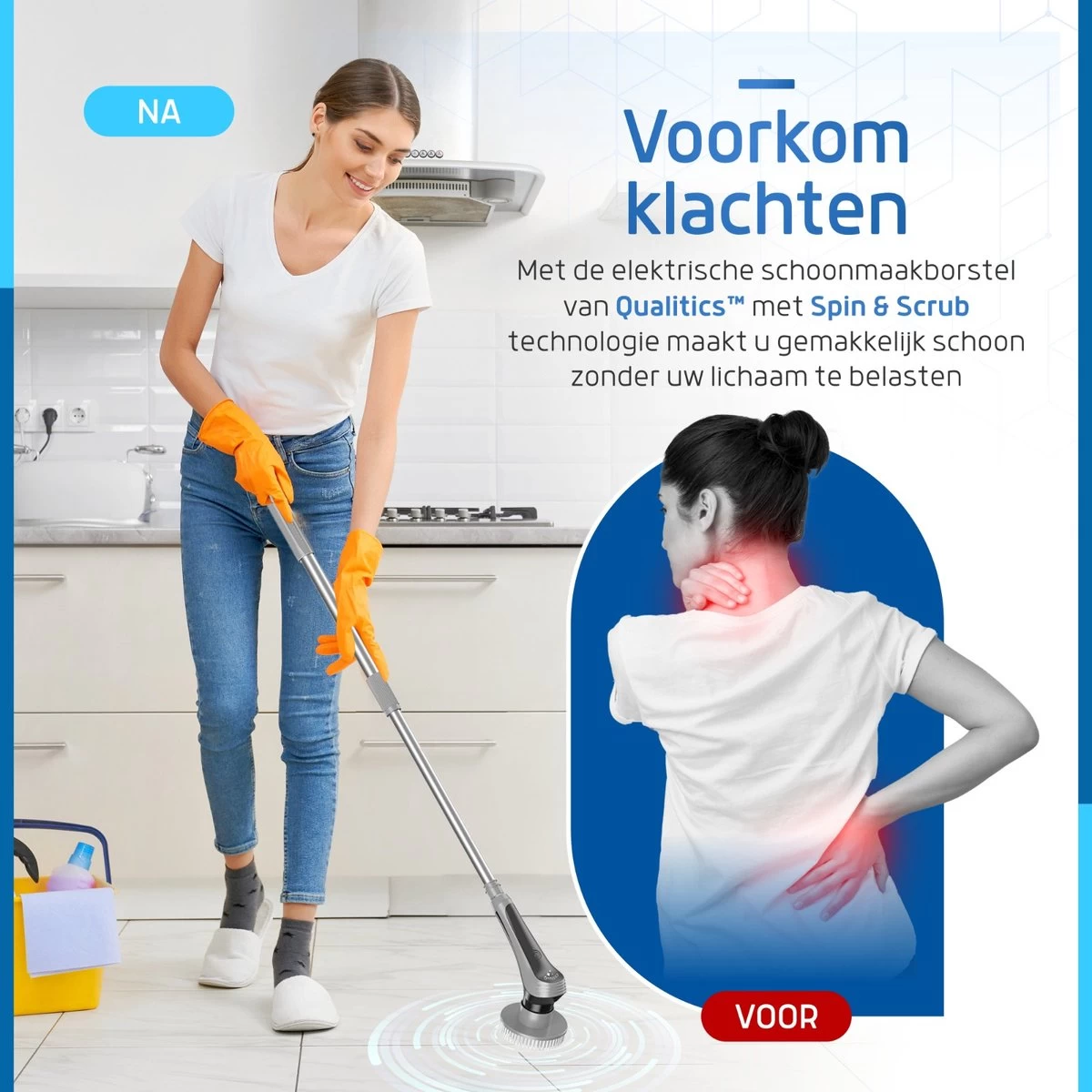 Qualitics Elektrische Schoonmaakborstel - Roterende Polijstmachine - Schrobborstel - Poetsmachine - Vloerreiniger Met 10 Opzetstukken - Afbeelding 3