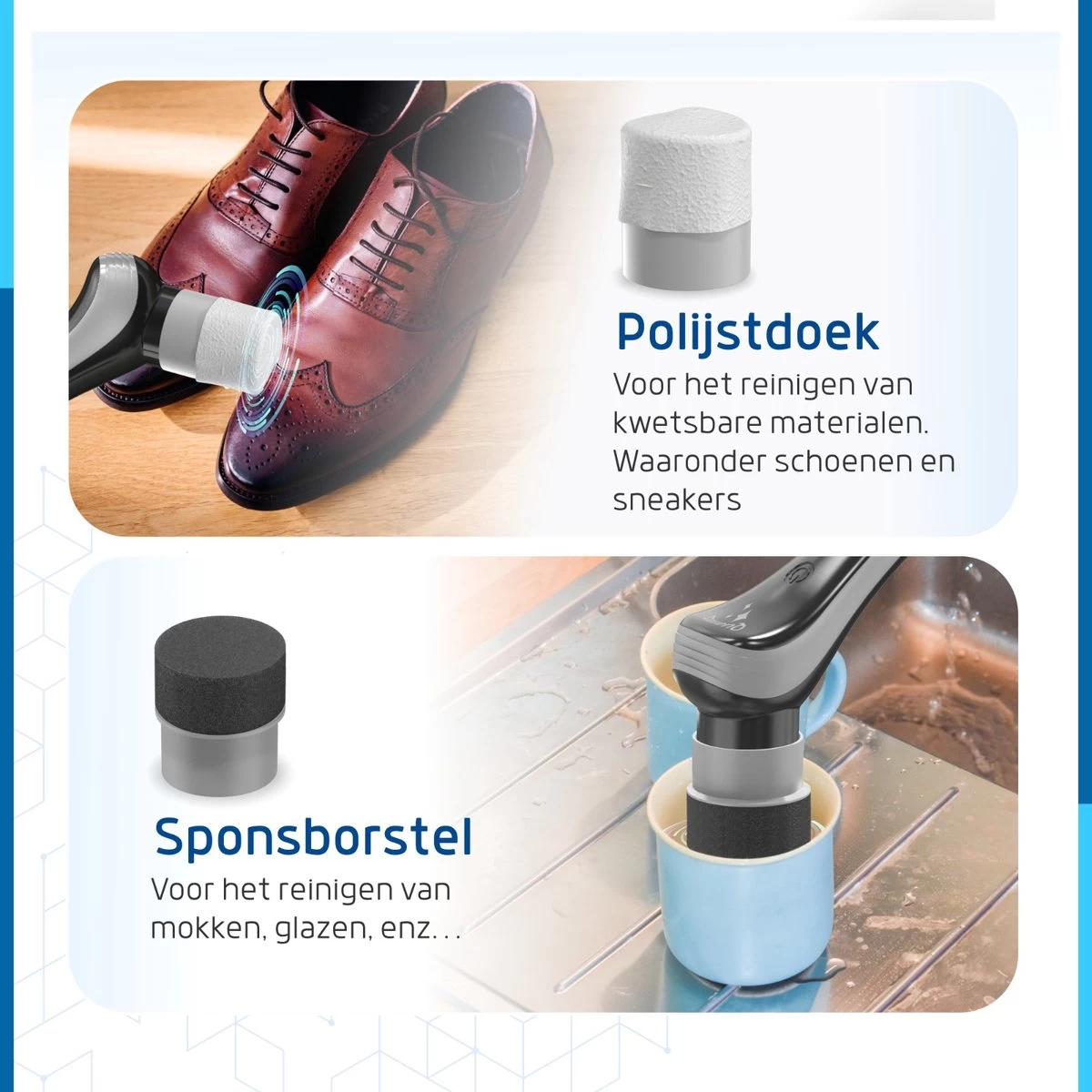 Qualitics Elektrische Schoonmaakborstel - Roterende Polijstmachine - Schrobborstel - Poetsmachine - Vloerreiniger Met 10 Opzetstukken - Afbeelding 10