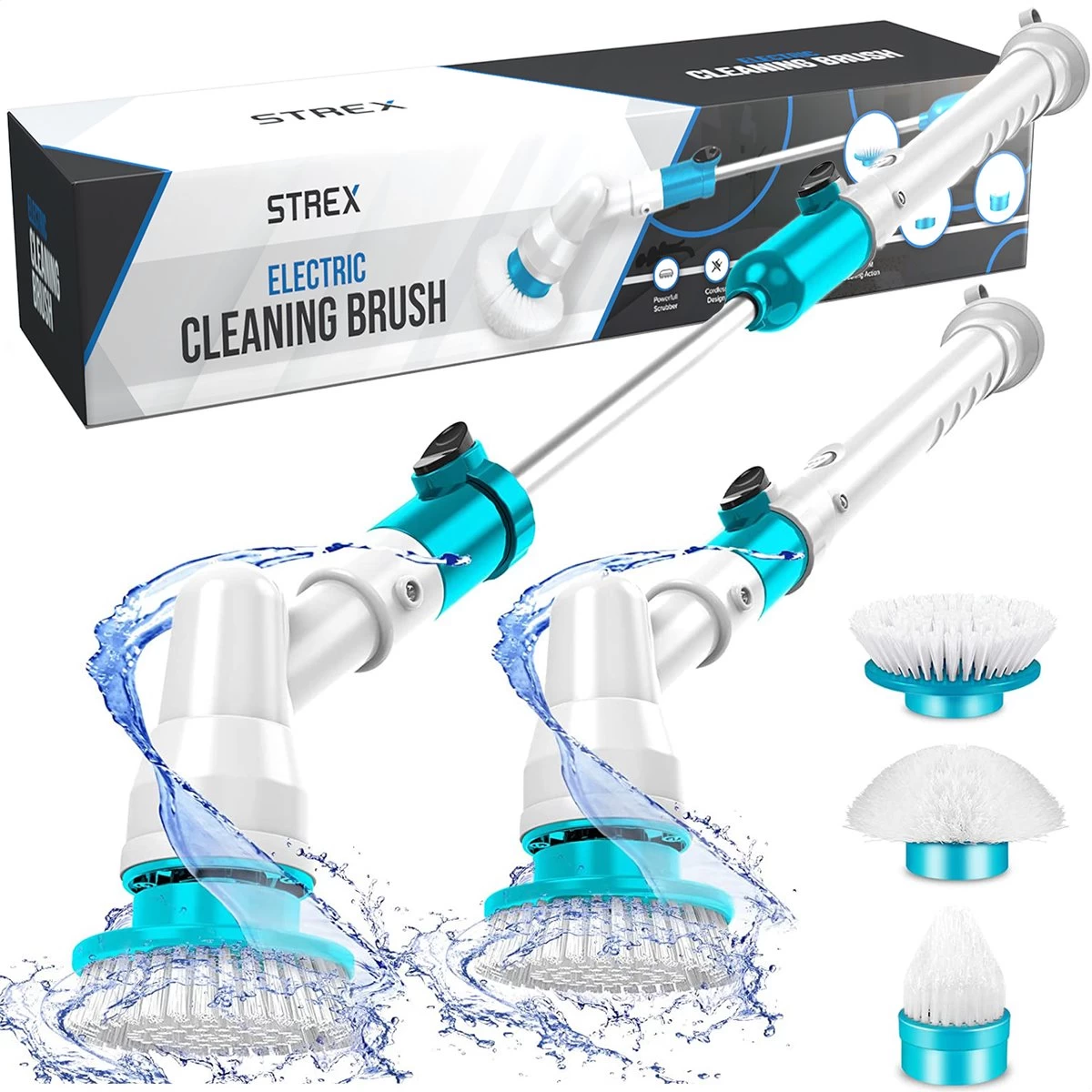 Strex Elektrische Schoonmaakborstel - Draadloze Schrobborstel - Schrobber - 3 Opzetstukken - Telescoopsteel - Poetsmachine Met Krachtige Accu