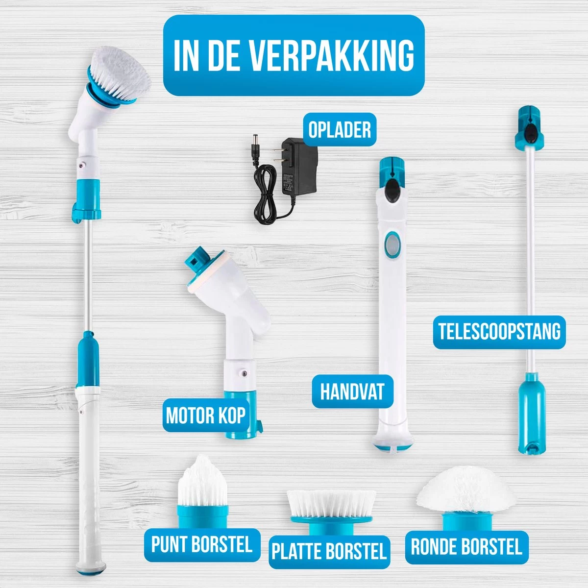 Strex Elektrische Schoonmaakborstel - Draadloze Schrobborstel - Schrobber - 3 Opzetstukken - Telescoopsteel - Poetsmachine Met Krachtige Accu - Afbeelding 8