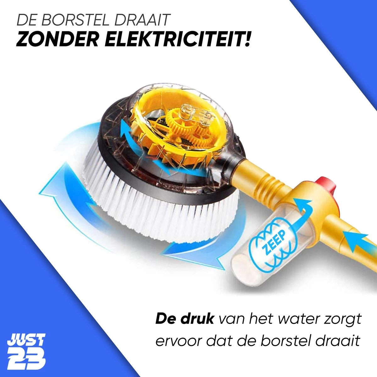 JUST23 Telescopische Autowasborstel – Schrobber Met Steel – Velgenborstel - Autowasset Met Zeep - Roterende Schoonmaakborstel - Multifunctionele Wasborstel - Afbeelding 9