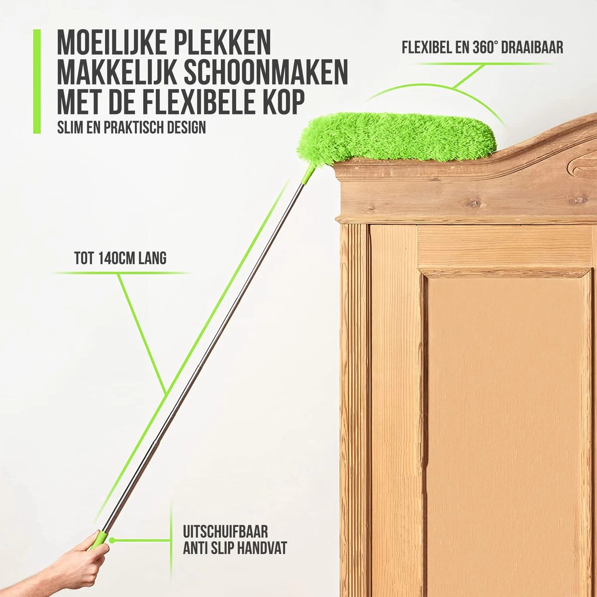 Strex Telescopische Plumeau Met Telescoopsteel - 60 Tot 140 Cm - Uitschuifbaar - Wasbaar - Flexibel 360° Draaibaar - Microvezel Ragebol - Afbeelding 3