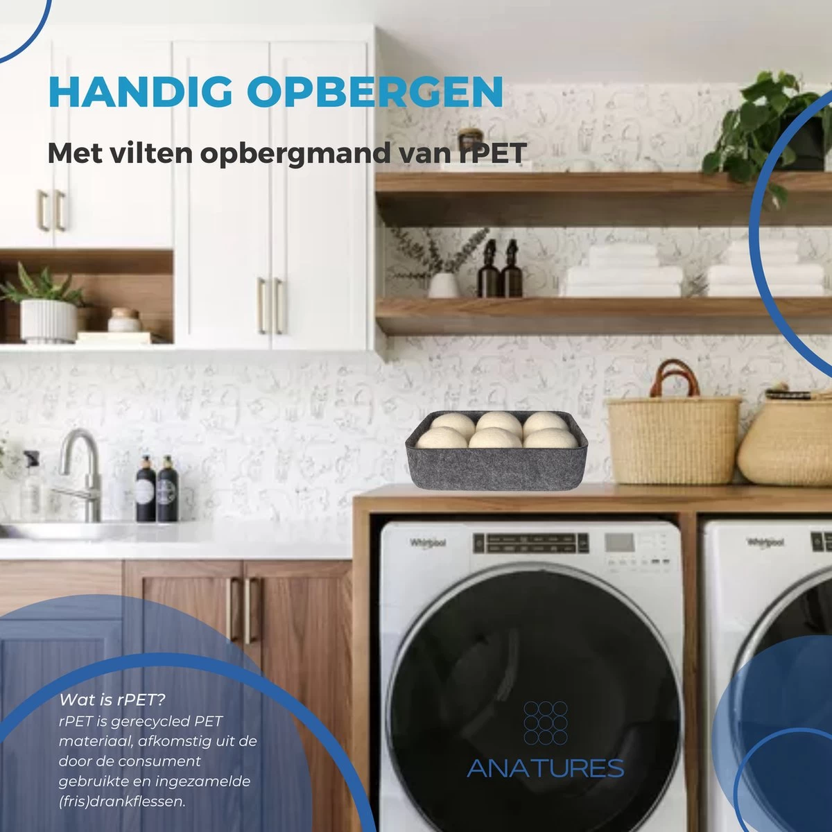 ANATURES Wollen XL Drogerballen 6 Stuks In Opbergmand – Herbruikbare Droogballen Wasdroger – Nieuw Zeelands RWS Schaapswol - Wasdrogerballen Duurzaam – Natuurlijke Wasverzachter - Afbeelding 8