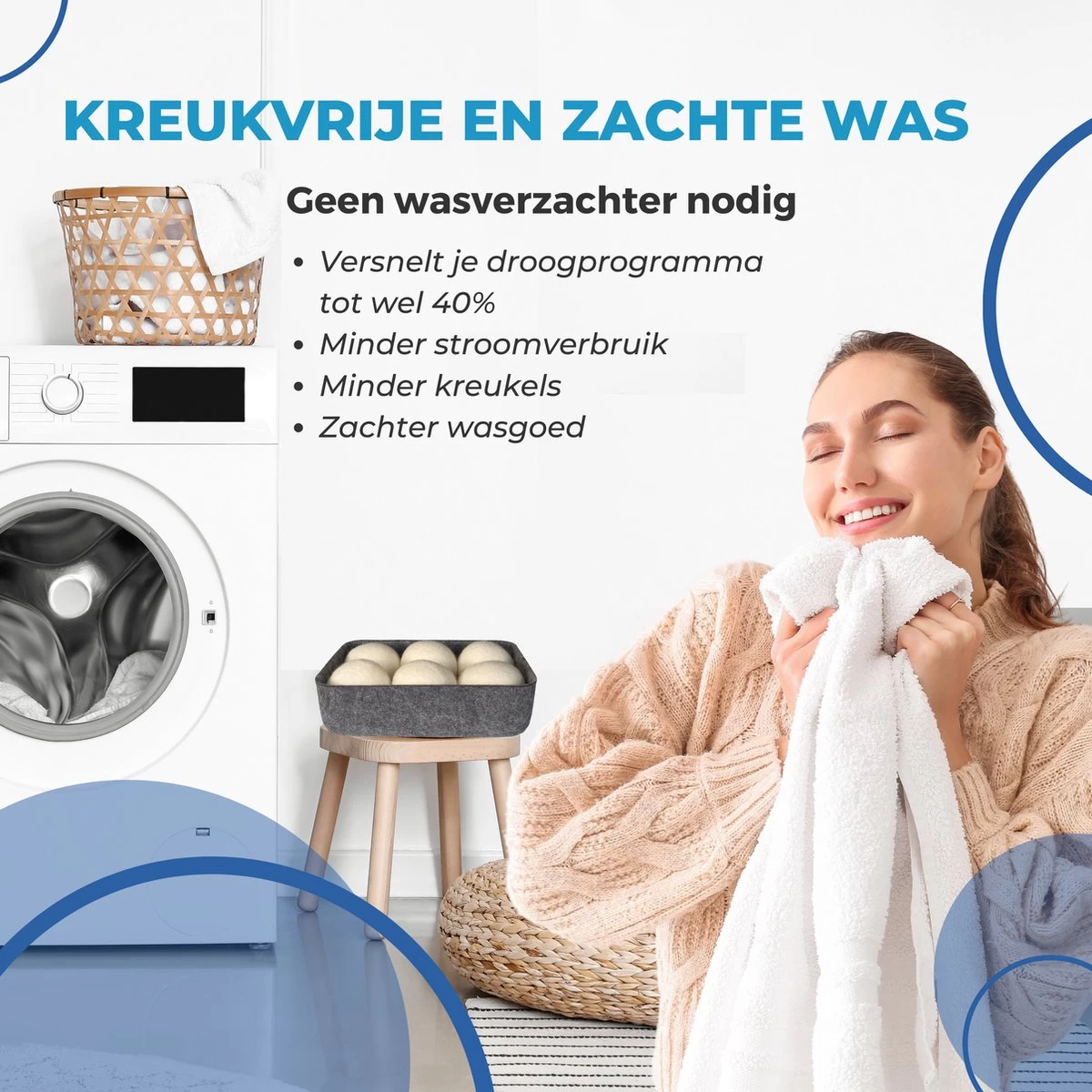 ANATURES Wollen XL Drogerballen 6 Stuks In Opbergmand – Herbruikbare Droogballen Wasdroger – Nieuw Zeelands RWS Schaapswol - Wasdrogerballen Duurzaam – Natuurlijke Wasverzachter - Afbeelding 9