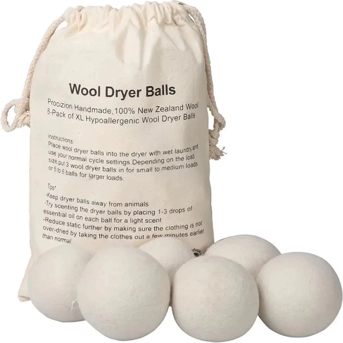 Wollen Drogerballen - Duurzaam & Milieuvriendelijk - Wasbol - Verkort Droogtijd - Droogballen - Hypoallergeen En Chemicaliënvrij - Bespaar Op Energierekening - Wasdroger Ballen - Wasbollen