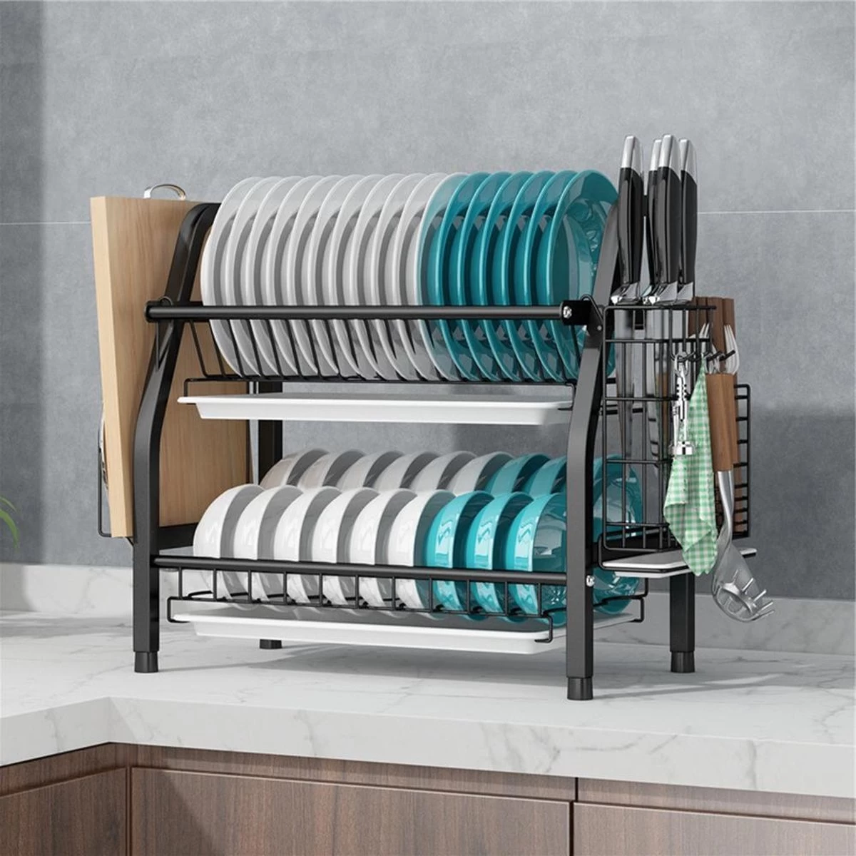 Merkloos Afdruiprek - Afdruiprek Met Lekbak - Afwas - Metaal - Zwart - RVS Afwasrek - Afbeelding 2