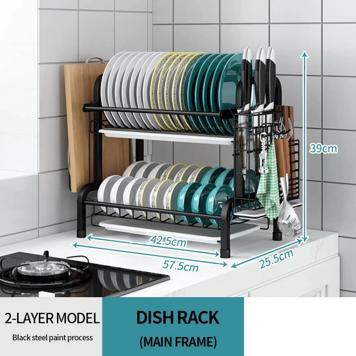 Merkloos Afdruiprek - Afdruiprek Met Lekbak - Afwas - Metaal - Zwart - RVS Afwasrek - Afbeelding 5