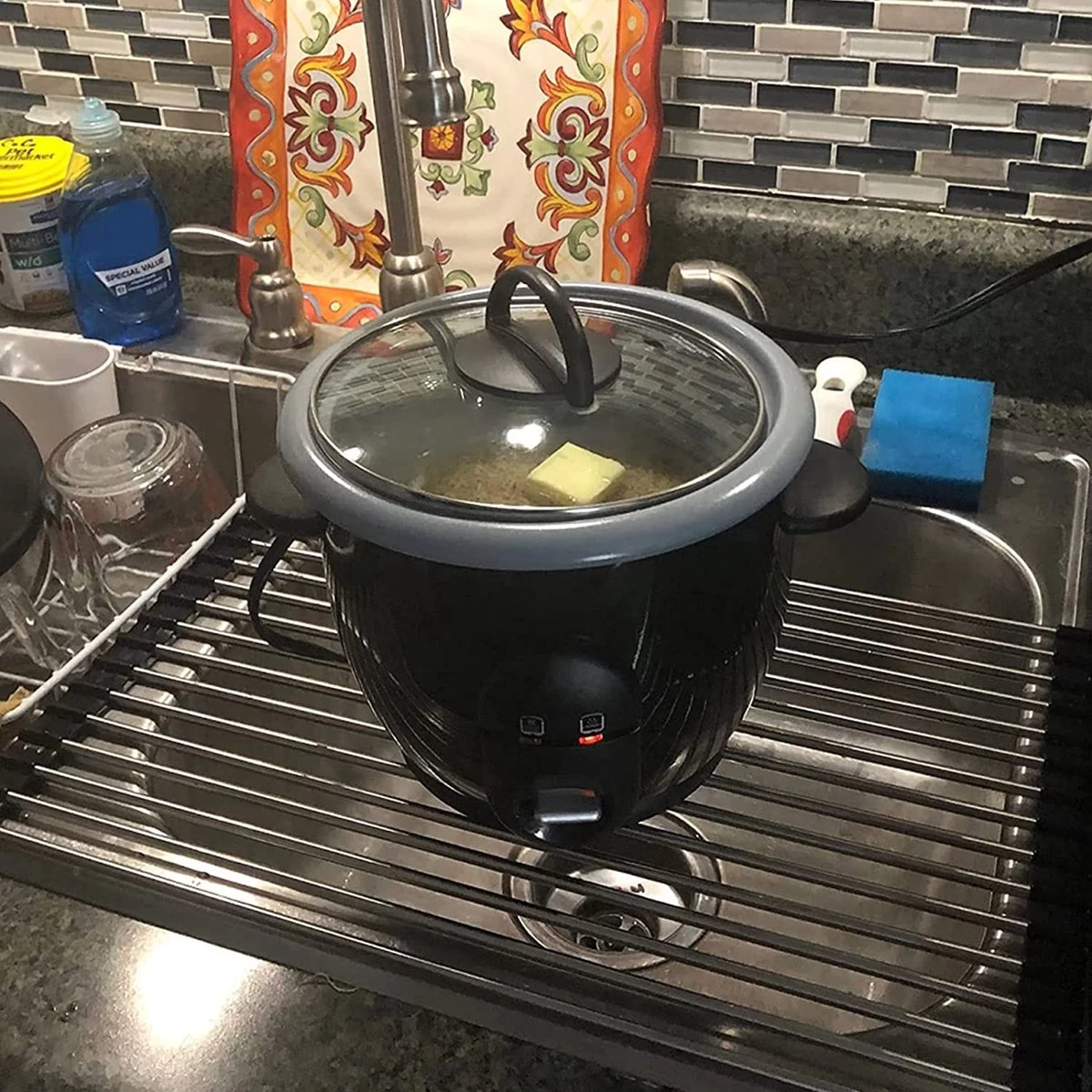 IBright Oprolbare Afdruiprek - Pannen Rooster Hittebestendig - Afdruiprooster - Pannenonderzetter - RVS Zwart - Afbeelding 5