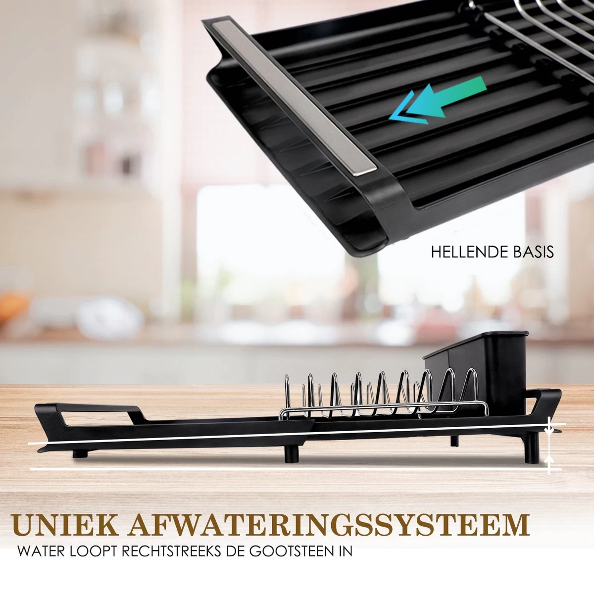 MIRI Afdruiprek – Afwasrek – Uitschuifbaar – Met Lekbak In Gootsteen – Afwas – Roestvrij Staal – Zwart - Afbeelding 2
