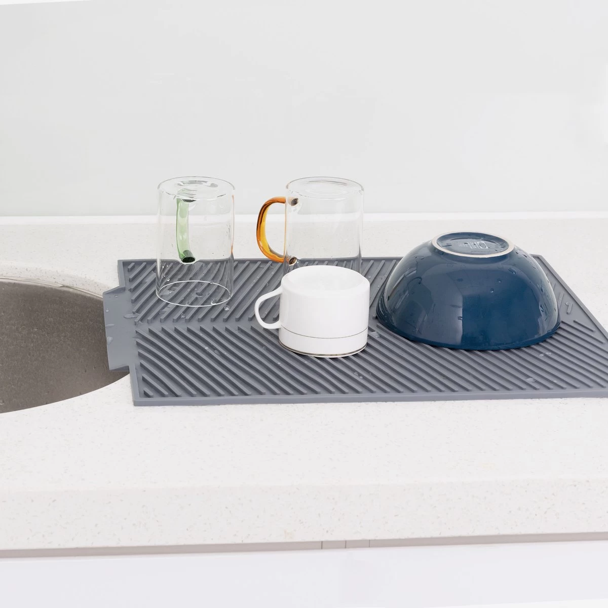 Navaris Siliconen Droogmat Met Afvoer - Aanrecht Droogmat Voor Afwas, Borden, Bestek, Glazen - Grijs - Afbeelding 2